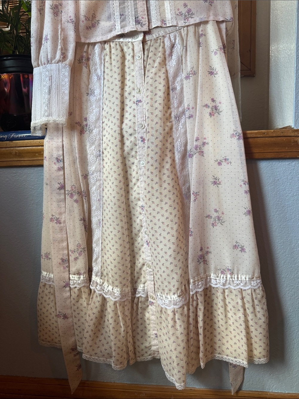 RARE 1981 Gunne Sax Sheer skirt top set cottagecore floral Two-Piece bridal prom - Picture 6 of 16